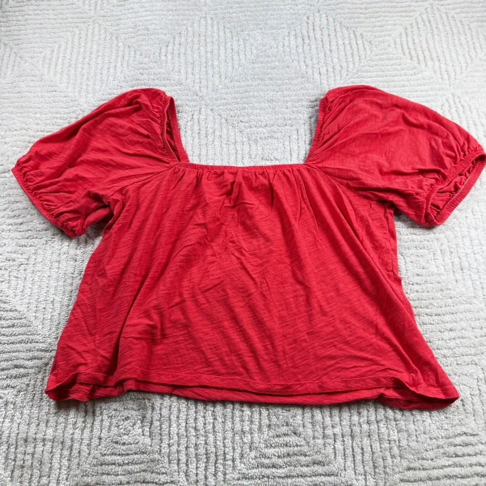 Old Navy Puff Sleeve Blouse Women's XL Coral Square Neck Boho Peasant Romantic